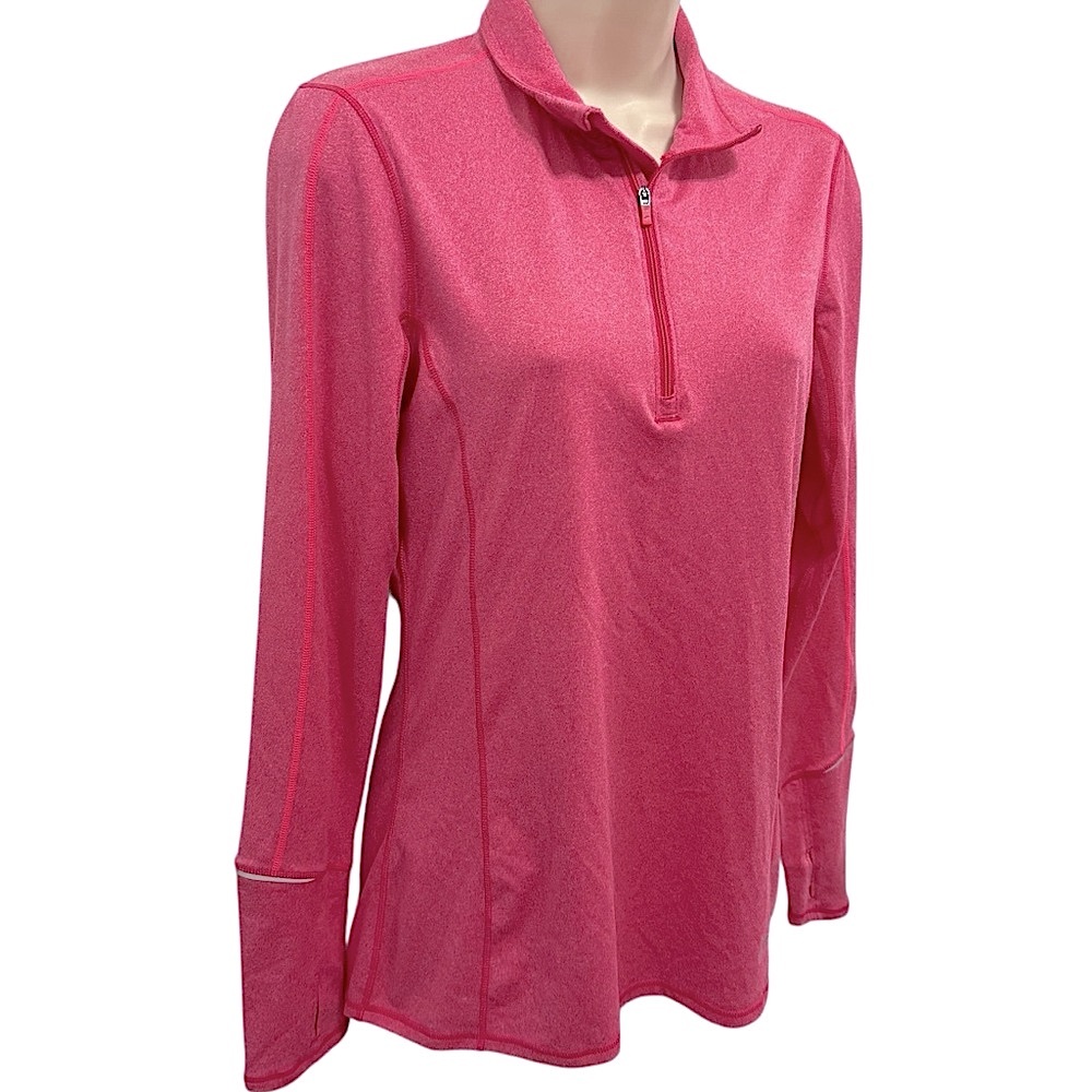 BROOKS EQUILIBRIUM WOMENS 1/4 ZIP BASE LAYER PINK PULL OVER THUMBHOLES M